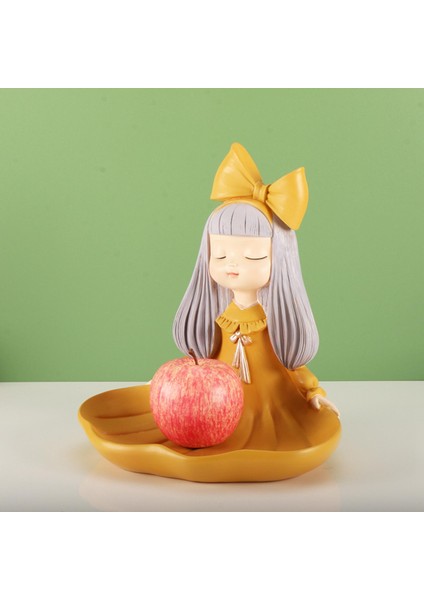 Reçine Kız Heykeli Depolama Tepsisi Dekorasyon Süsleri Takı Ofis Masası Sarı (Yurt Dışından) fırsatları
