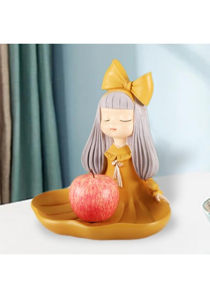 Reçine Kız Heykeli Depolama Tepsisi Dekorasyon Süsleri Takı Ofis Masası Sarı (Yurt Dışından) indirimleri