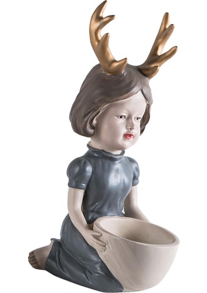 Kız Heykel Sevimli Boynuz Kız Tasarım Hediyeler Ev Masası Masası Gri Için Etli Tencere (Yurt Dışından)