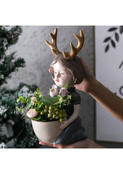 Kız Heykel Sevimli Boynuz Kız Tasarım Hediyeler Ev Masası Masası Gri Için Etli Tencere (Yurt Dışından) modelleri