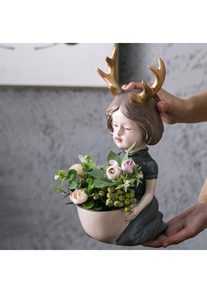 Kız Heykel Sevimli Boynuz Kız Tasarım Hediyeler Ev Masası Masası Gri Için Etli Tencere (Yurt Dışından) indirimleri