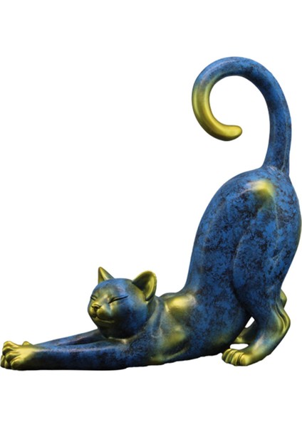 Reçine Kedi Heykelcik Kedi Heykelcik Dekor Hayvan Heykeli Mavi (Yurt Dışından)