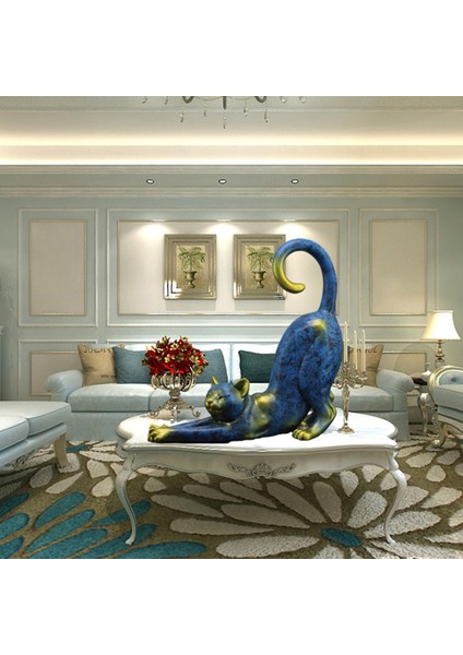 Reçine Kedi Heykelcik Kedi Heykelcik Dekor Hayvan Heykeli Mavi (Yurt Dışından) fırsatları