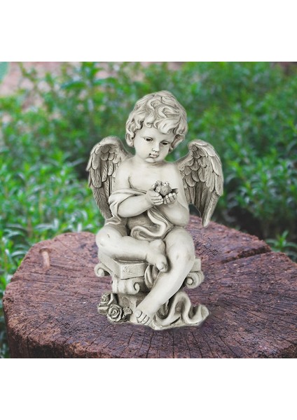 Melek Bahçe Heykeli Figürinler, Memorial Hediyesi Su Geçirmez Süsler El Sanatları Cherub Angel Holding Bird (Yurt Dışından) indirimleri