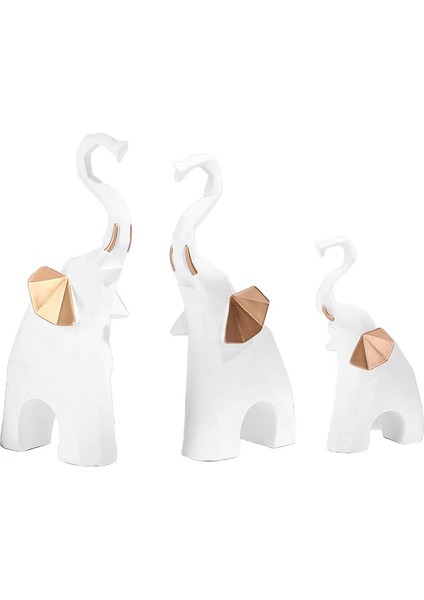 3x Yaratıcı Fil Heykelleri Reçine Hayvan Model Heykeli Ev Dekoru Beyaz (Yurt Dışından)