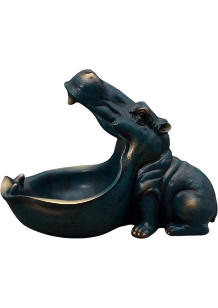 Hippo Depolama Tepsisi Heykeli El Sanatları Ev Ofisi Dekorasyon Mavi (Yurt Dışından)