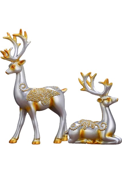 2x Ren Geyiği Geyik Heykeli Hayvan Süsleme Masası Kitaplık Evi (Yurt Dışından)