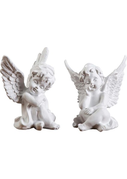 2pcs Cherubs Angels Heykel Reçine Masaüstü Bahçe Giriş Beyaz Için Sevimli Mini (Yurt Dışından)