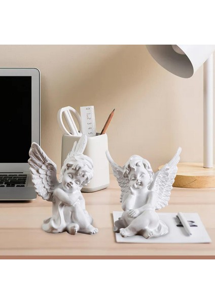 2pcs Cherubs Angels Heykel Reçine Masaüstü Bahçe Giriş Beyaz Için Sevimli Mini (Yurt Dışından)