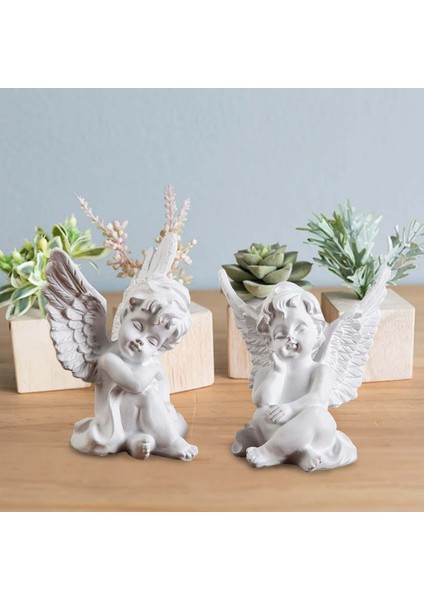 2pcs Cherubs Angels Heykel Reçine Masaüstü Bahçe Giriş Beyaz Için Sevimli Mini (Yurt Dışından)