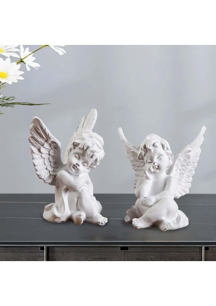 2pcs Cherubs Angels Heykel Reçine Masaüstü Bahçe Giriş Beyaz Için Sevimli Mini (Yurt Dışından)
