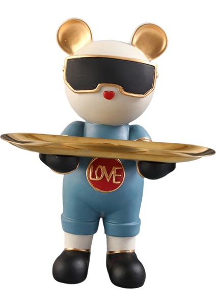 Sevimli Ayı Heykel Tuşları Depolama Tepsisi Reçine Takılar Şeker Tezgahı Sundurma Bej Mavi (Yurt Dışından)