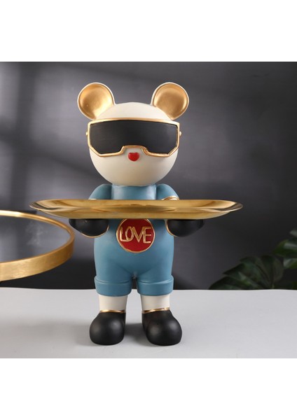 Sevimli Ayı Heykel Tuşları Depolama Tepsisi Reçine Takılar Şeker Tezgahı Sundurma Bej Mavi (Yurt Dışından) indirimleri