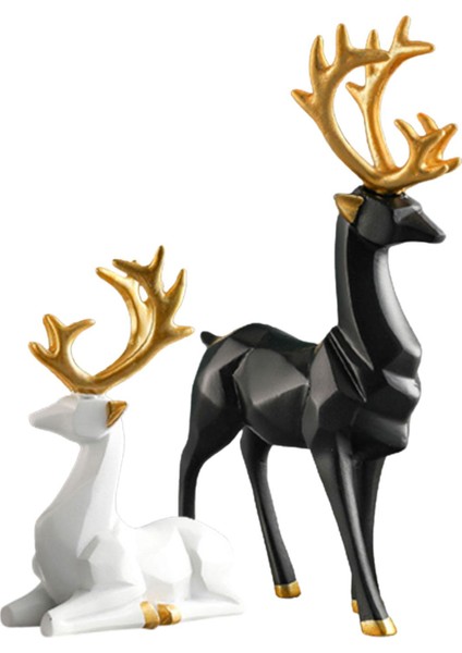 2x Ren Geyiği Heykelleri Heykelcik Sevgilisi Geyik Heykelleri Araba Iç Dekor Duran Siyah S (Yurt Dışından)