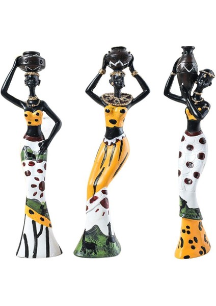 Ayakta Duran Afrika Figür Heykel Kabile Bayan Heykeli Koleksiyon Sarı (Yurt Dışından)