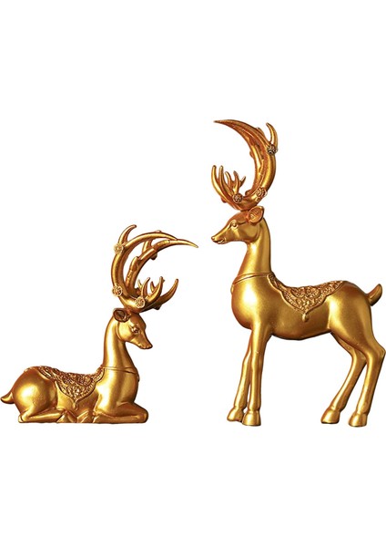 2x Iskandinav Çift Geyik Heykelcik Ren Geyiği Kitaplık Dekorasyon Seçenekleri Seçenek1 Altın (Yurt Dışından)