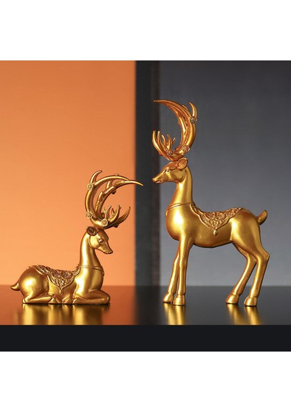 2x Iskandinav Çift Geyik Heykelcik Ren Geyiği Kitaplık Dekorasyon Seçenekleri Seçenek1 Altın (Yurt Dışından) fiyatları