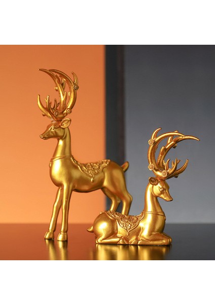 2x Iskandinav Çift Geyik Heykelcik Ren Geyiği Kitaplık Dekorasyon Seçenekleri Seçenek1 Altın (Yurt Dışından) modelleri