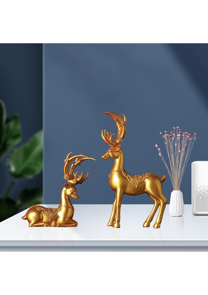 2x Iskandinav Çift Geyik Heykelcik Ren Geyiği Kitaplık Dekorasyon Seçenekleri Seçenek1 Altın (Yurt Dışından) fırsatları