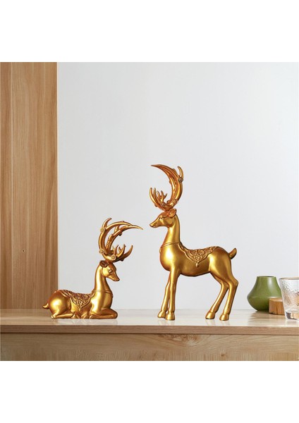 2x Iskandinav Çift Geyik Heykelcik Ren Geyiği Kitaplık Dekorasyon Seçenekleri Seçenek1 Altın (Yurt Dışından) indirimleri