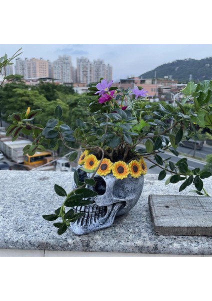 Kafatası Flowerpot Reçine Artware Succulents Ekici Pot Home Cadılar Bayramı Güneş Çiçeği (Yurt Dışından) modelleri