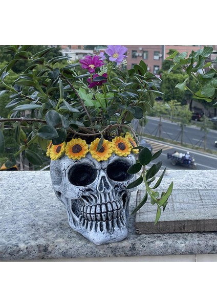 Kafatası Flowerpot Reçine Artware Succulents Ekici Pot Home Cadılar Bayramı Güneş Çiçeği (Yurt Dışından) fırsatları