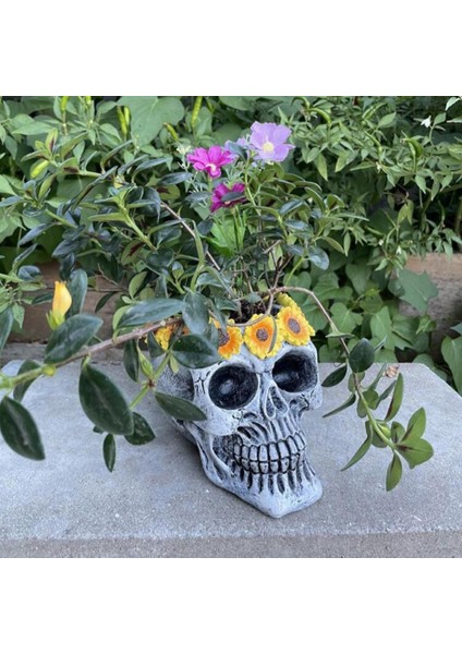 Kafatası Flowerpot Reçine Artware Succulents Ekici Pot Home Cadılar Bayramı Güneş Çiçeği (Yurt Dışından) indirimleri