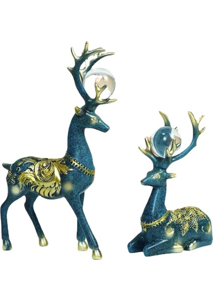 2pcs Geyik Heykeli Heykelcik Heykel Şarap Dolabı Oturma Odası Dekor Mavi (Yurt Dışından)
