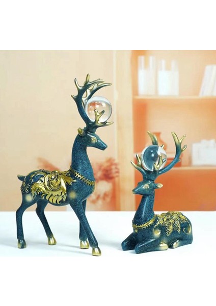 2pcs Geyik Heykeli Heykelcik Heykel Şarap Dolabı Oturma Odası Dekor Mavi (Yurt Dışından)