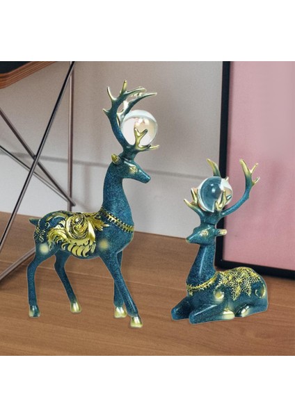 2pcs Geyik Heykeli Heykelcik Heykel Şarap Dolabı Oturma Odası Dekor Mavi (Yurt Dışından)
