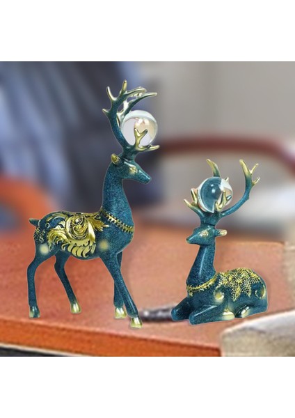 2pcs Geyik Heykeli Heykelcik Heykel Şarap Dolabı Oturma Odası Dekor Mavi (Yurt Dışından)