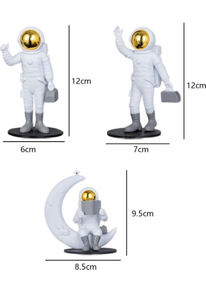 3pcs Astronot Figürin Masa Santrali Dekorasyon Oyuncak Doğum Günü Kek Hediyesi Altın (Yurt Dışından)