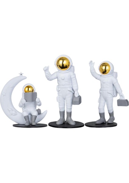 3pcs Astronot Figürin Masa Santrali Dekorasyon Oyuncak Doğum Günü Kek Hediyesi Altın (Yurt Dışından)