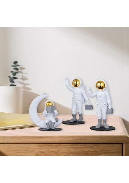 3pcs Astronot Figürin Masa Santrali Dekorasyon Oyuncak Doğum Günü Kek Hediyesi Altın (Yurt Dışından)