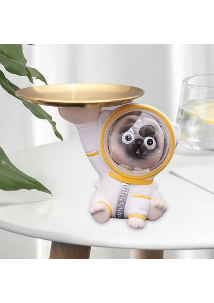 Pug Astronot Heykel Depolama Tepsisi Masa Üstü Yatak Odası Oturma Odası Beyaz (Yurt Dışından)