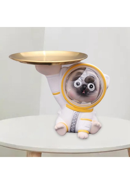 Pug Astronot Heykel Depolama Tepsisi Masa Üstü Yatak Odası Oturma Odası Beyaz (Yurt Dışından)