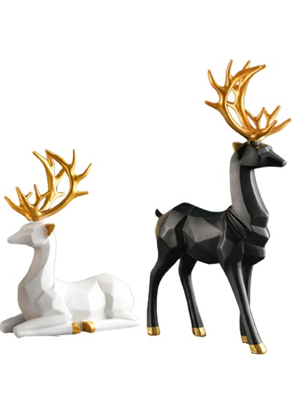 2x Ren Geyiği Heykelleri Heykelcik Sevgilisi Geyik Heykelleri Araba Iç Dekor Duran Siyah L (Yurt Dışından)
