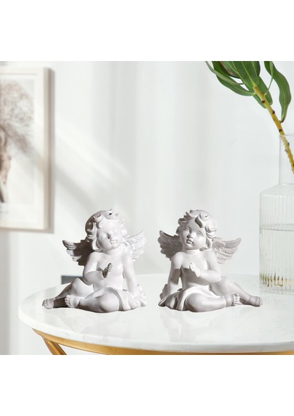 2x Angel Heykel Figürinleri Cherub Heykel El Yapımı Koleksiyon Dekor S 9.5X6X8.5CM (Yurt Dışından)