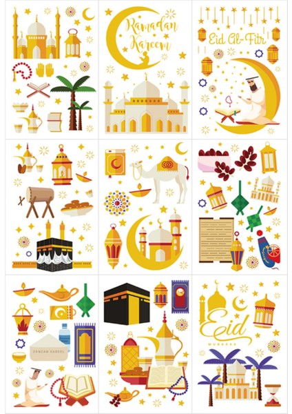 9 Adet Ramadan Pencere Yanımları Etiketler Islam Ay Yıldız Çıkartması Parti Sanatı Dekor (Yurt Dışından)