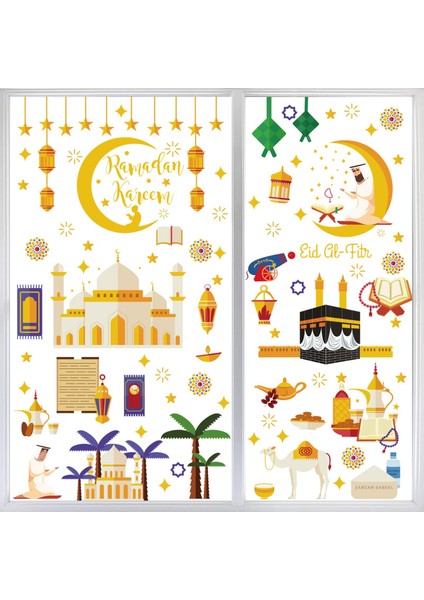 9 Adet Ramadan Pencere Yanımları Etiketler Islam Ay Yıldız Çıkartması Parti Sanatı Dekor (Yurt Dışından)