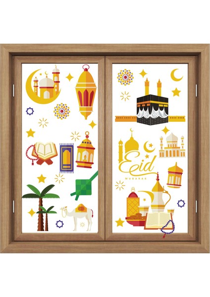9 Adet Ramadan Pencere Yanımları Etiketler Islam Ay Yıldız Çıkartması Parti Sanatı Dekor (Yurt Dışından)