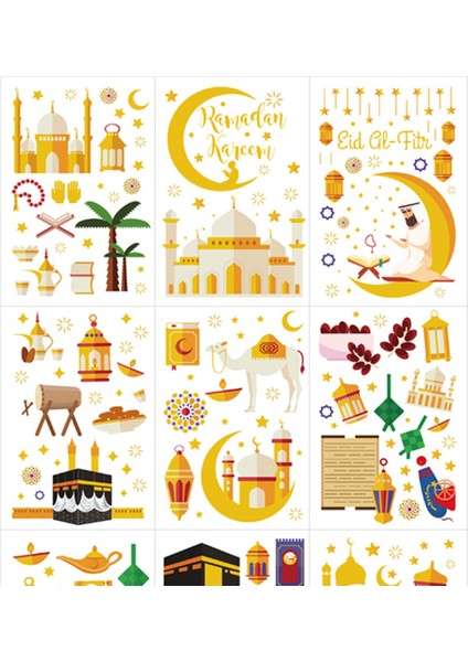 9 Adet Ramadan Pencere Yanımları Etiketler Islam Ay Yıldız Çıkartması Parti Sanatı Dekor (Yurt Dışından)