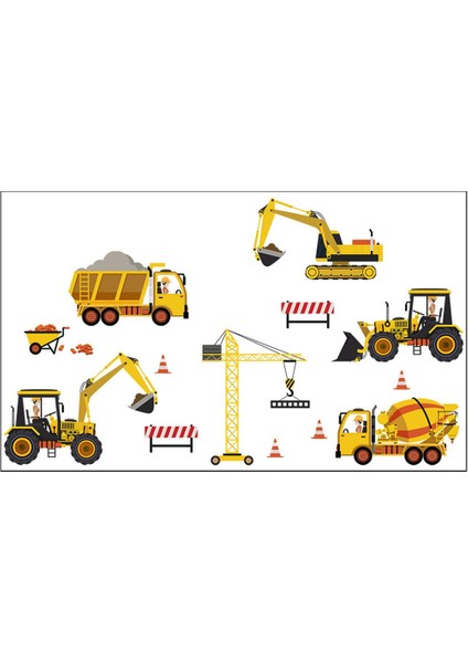 2 Adet Su Geçirmez Duvar Çıkartmaları Duvar Sticker Vinç Şehir Sahnesi Inşaat Çıkartması Inşaat Arabaları (Yurt Dışından)