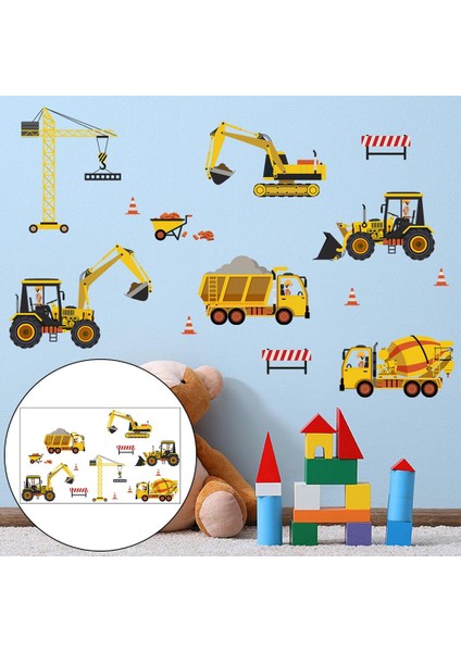 2 Adet Su Geçirmez Duvar Çıkartmaları Duvar Sticker Vinç Şehir Sahnesi Inşaat Çıkartması Inşaat Arabaları (Yurt Dışından) fiyatları