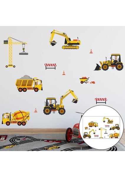 2 Adet Su Geçirmez Duvar Çıkartmaları Duvar Sticker Vinç Şehir Sahnesi Inşaat Çıkartması Inşaat Arabaları (Yurt Dışından) modelleri