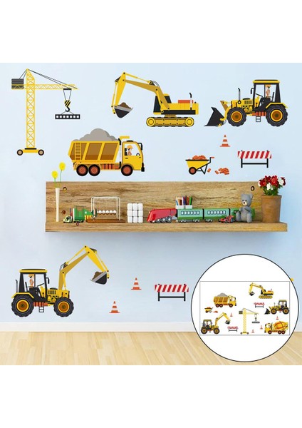 2 Adet Su Geçirmez Duvar Çıkartmaları Duvar Sticker Vinç Şehir Sahnesi Inşaat Çıkartması Inşaat Arabaları (Yurt Dışından) fırsatları