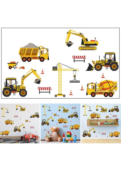 2 Adet Su Geçirmez Duvar Çıkartmaları Duvar Sticker Vinç Şehir Sahnesi Inşaat Çıkartması Inşaat Arabaları (Yurt Dışından) indirimleri