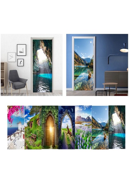 2pcs 3D Çıkarılabilir Sanat Kapısı Duvar Resimleri Çıkartmalar Duvar Çıkartmaları Ev Dıy S1 (Yurt Dışından)