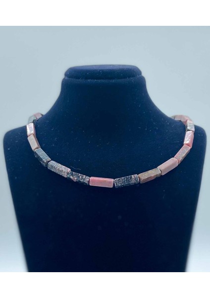 Rodonit Doğal Taş Kolye 4*13 mm Dikdörtgen Kesim