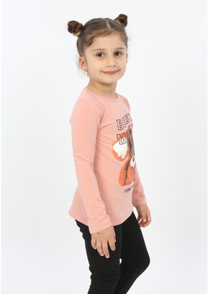 Toontoy Kız Çocuk Best Mood Ayıcık Baskılı Tişört